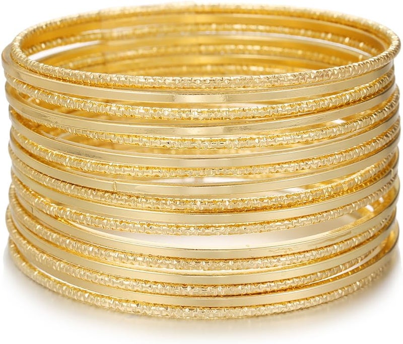 RINTOLER Store 16Pcs Gold Bangle Bracelets for Women - Multi Layer Stackable Textured Bracelets Boho Jewelrys Set. - Image 1